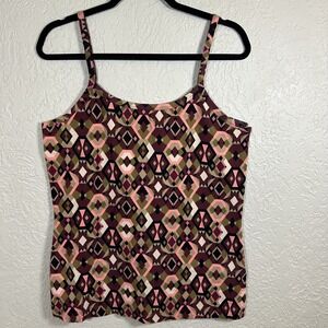 Jockey Geometric Aztec Print Camisole Tank Top Womens Ladies XL Pink Olive New